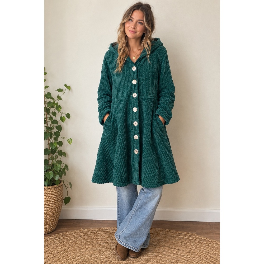 Vintage CMC Color Me Cotton Hooded Corduroy Cardigan Jacket M Green